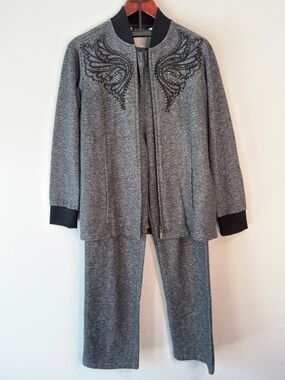 Vintage Bob Mackie Retro Sequin Embroidered Sweater Suit Set Grunge Goth Witchy